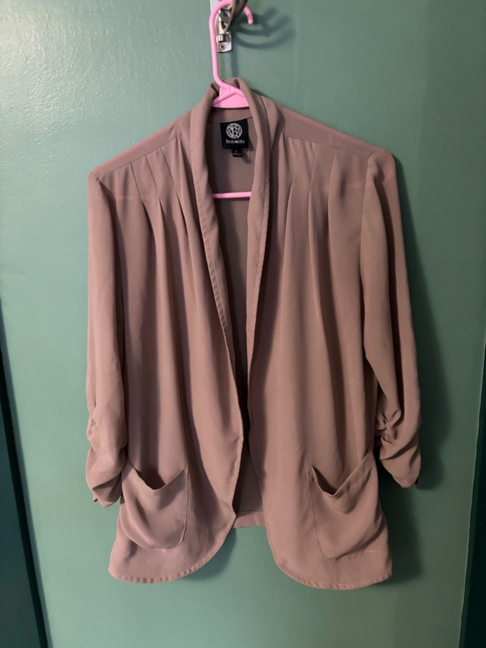 bobeau Taupe Draped Open-Front Blazer Jacket